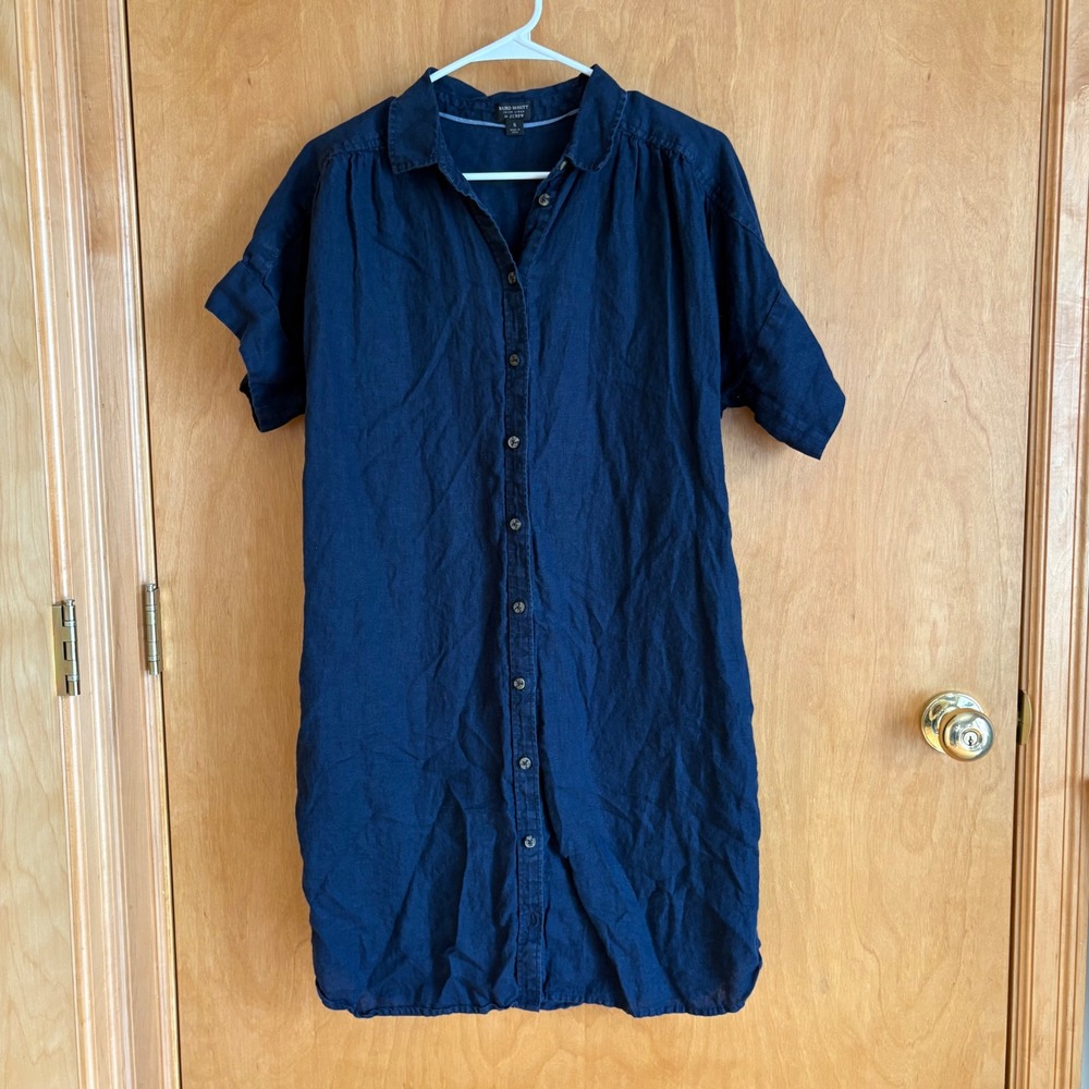 J.Crew Baird McNutt Irish Linen Shirt Dress Women S Navy Blue Short Sleeve AY623